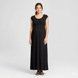 Liz Lange Maternity Black Maxi Dress With Ruching And Empire Waist